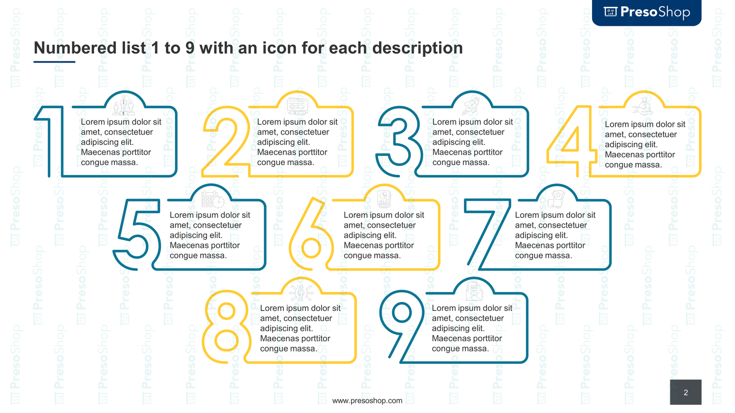 Numbered list of 1 to 9 with description