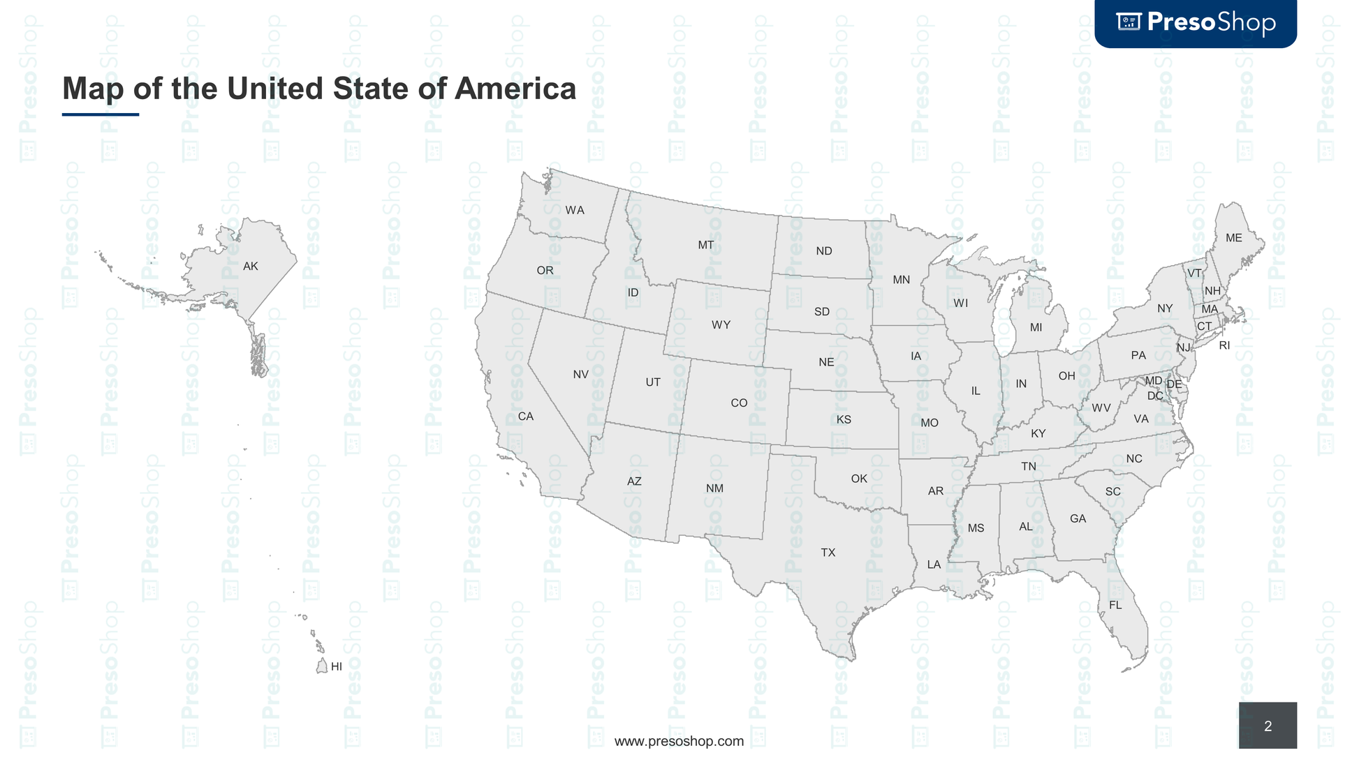 Map of the united states of America